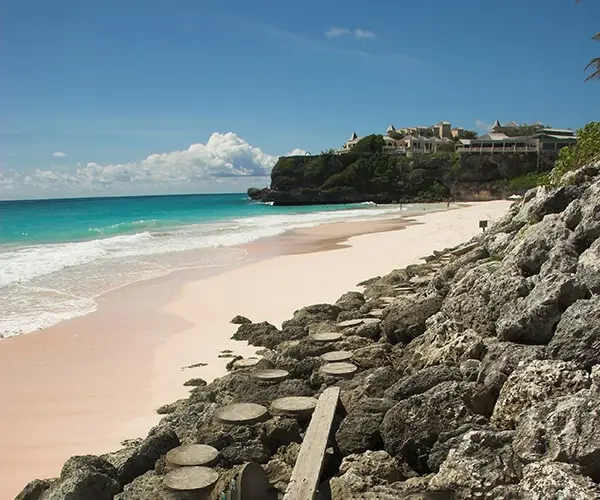 Crane Beach in Barbados with the Crane Hotel in the background