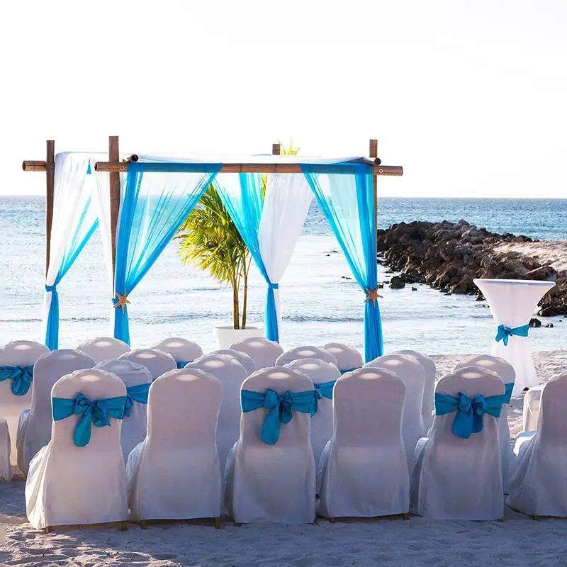 Cloth-draped alter on Palm Beach for a destination wedding