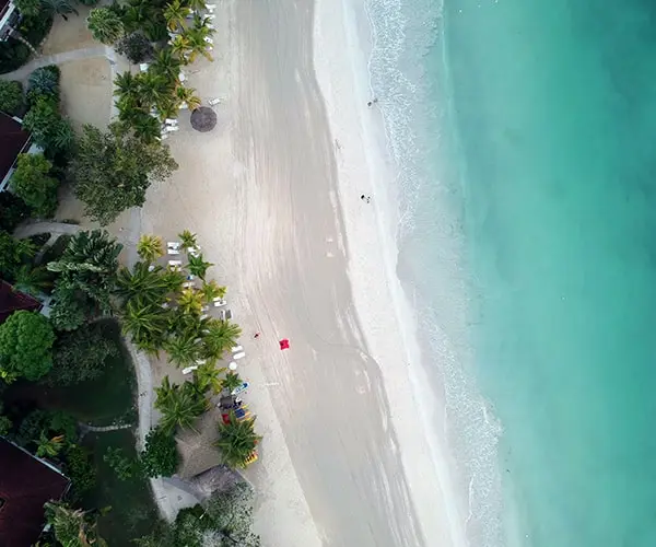 Aerial view of the 7 Mile beach in Negril Jamaica