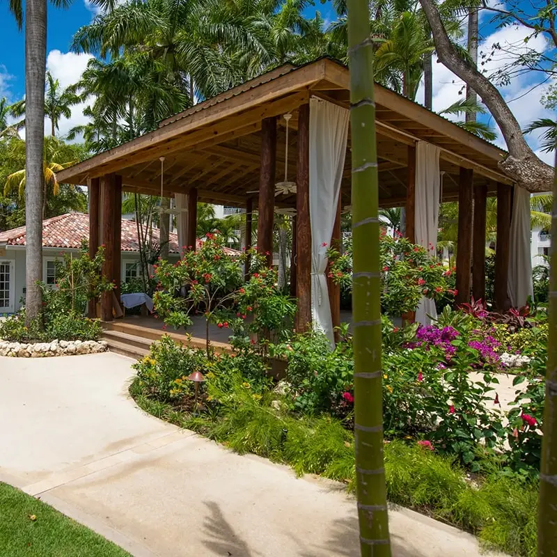 Garden covered gazebo for destination weddings at Sandals Barbados