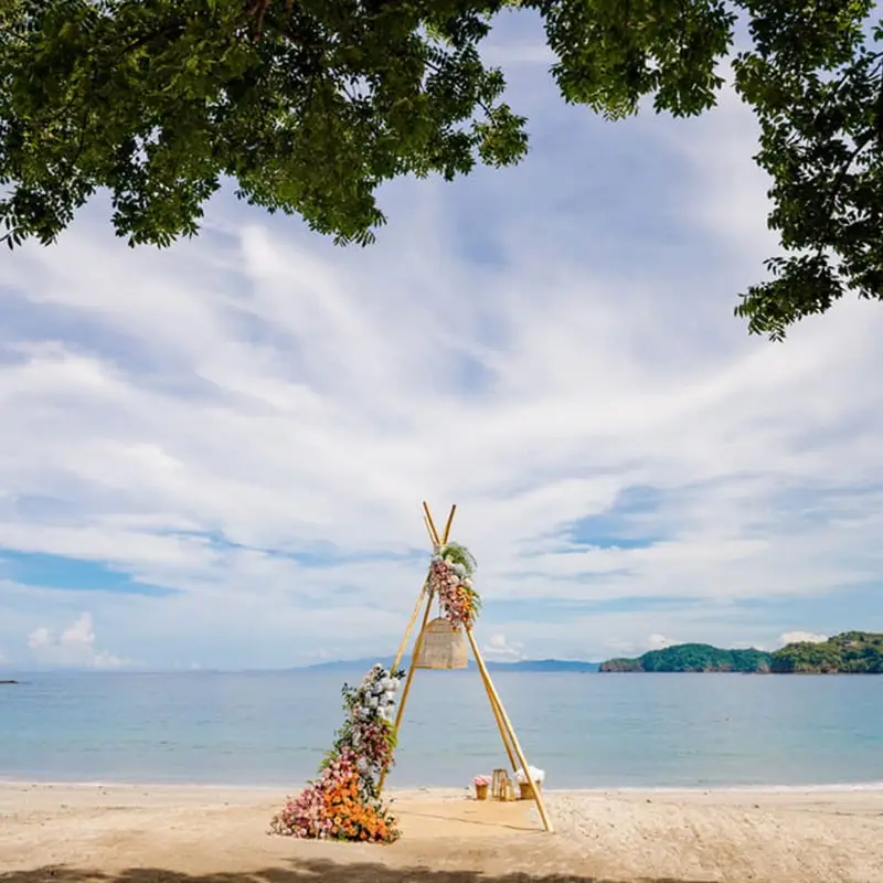 A minimalist altar is perched on the beach in Costa Rica.